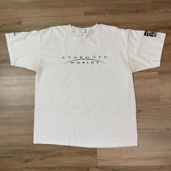 Stargate Worlds Size XL Promo Graphic Tee Shirt White Cancelled CME Video Game - Picture 1 of 9